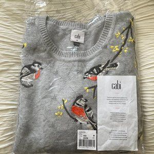 Cabi Songbird Sweater, Gray w Embroidered Bird details, NEW! Size M, fits Size L
